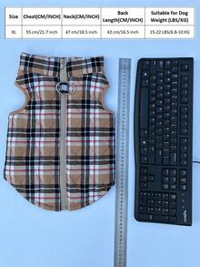 1pc Khaki Flannel Plaid Gourd Quilted Dog Coat With Back Zipper, Washable Pet Jacket Suitable For Large, Medium And Small Dogs, For Home Or Outdoor Wear - Khaki - View 14