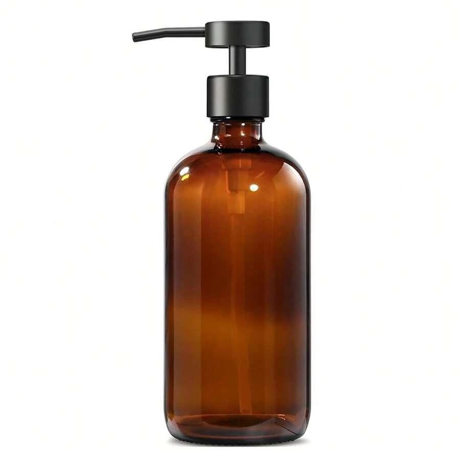 GMISUN Amber Glass Soap Dispenser, 1 Pack Dish Soap Dispensers For Kitchen With Rustproof Stainless Steel Pump, 17 Fl Oz Bathroom Hand Soap Dispenser, Brown Liquid Dishwashing Dispensers Bottle - 琥珀色瓶子+黑色扁平泵 - 查看 1