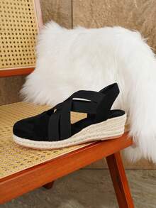 Women's Elegant Slip-On Platform Wedge Sandals, Suitable For All Seasons - Black - View 5