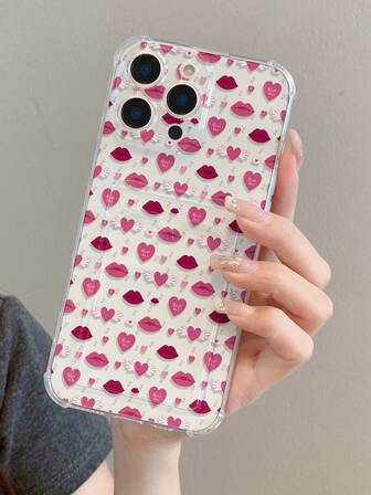 1个心形嘴唇图案透明防震TPU手机壳，可用作节日礼物，用于存放照片/卡片，适用于 XS/XS Max/XR/11 12 13 14 15 16 Pro/Pro Max/14 15 16 Plus/17