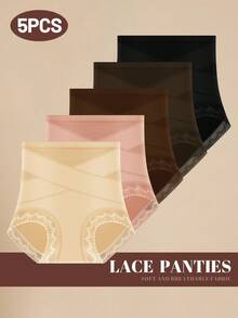 MIOTAN 5条装女士高腰网眼内裤，收腹提臀，交叉绑带设计，日常内衣 - 彩色 - 查看 6