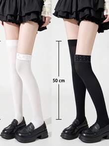 1-2 Pairs Over-The-Knee Socks For Women, Thigh High Socks With Silicone Non-Slip Grip, Comfortable Knee High Socks For Spring, Autumn, Winter - Multicolor - View 11