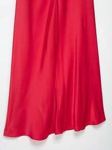 Đầm satin cổ chữ V hở lưng gợi cảm DEEKA mới, đầm dự tiệc/sự kiện thanh lịch kiểu nội y mùa hè. - Đỏ - Xem 10