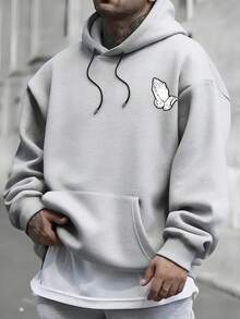 Men's Christian Faith Hooded Sweatshirt With Only God Can Judge Me Printed On The Back And Prayer Hand Design-Hoodie With OF A LOVING GOD Print-Unisex - 灰色 - 查看 4