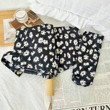 Faux Wood Grain Daisy Polka Dot Print Windproof Compact Folding Umbrella, UV Protection For Outdoor Travel,Spring Summer Picks,Brides Maid Gifts,Room,Bedroom Deccor,Bedroom Deccor,Beach,Travel,For Men,For Women,Vacation - Multicolor - View 2