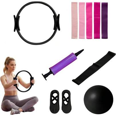 Female Pilates Kit With Resistance Bands, Yoga Balls And Rings, Portable Home Yoga Equipment, Full Body Fitness Kit
