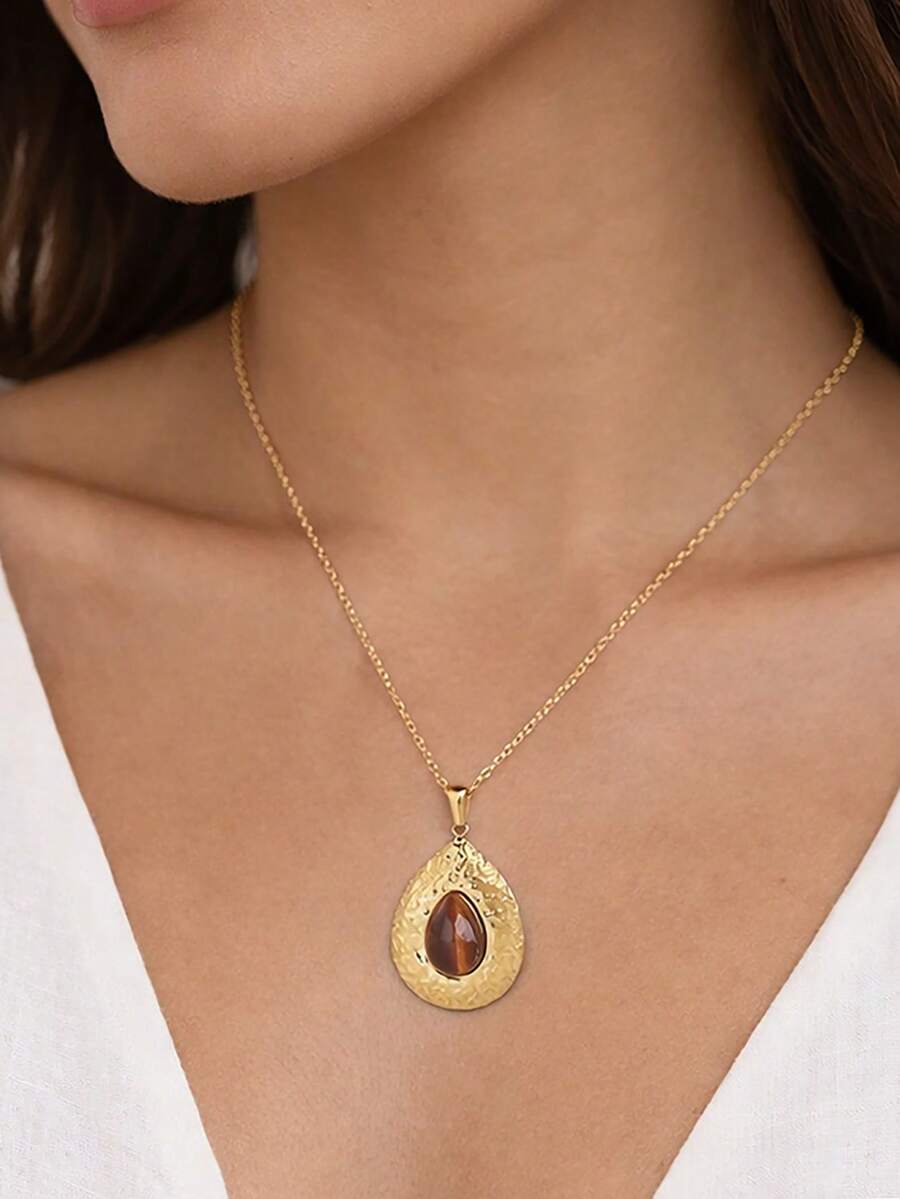 1件经典优雅水滴吊坠项链，女士首饰，18K镀金不锈钢链，日常佩戴，母亲节，情人节礼物