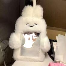 Cute Rabbit Plush Photo Card Holder 3 Inch Photo Case With Keychain Pendant Case Student Case Credit Card Case, White - White - View 2