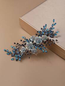 1pc Floral Rhinestone Elegant Side Comb, Bridal Bridesmaid Wedding Headpiece, Suitable For Women Princess Party, Performance, Date Hairpiece - Multicolor - View 8