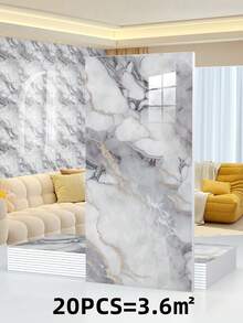 30*60厘米/11.8*23.6英寸防水自粘大理石墙砖，10/20/50片装自粘PVC面板，适用于浴室、厨房和客厅，金色（非真瓷砖） - 彩色 - 查看 13