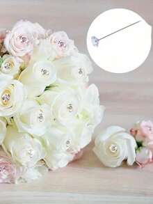 50pcs Bouquet Pin, 2.1-Inch Chest Pin, Rhinestone Rhinestone Crystal Head Pin, Elegant Boutonnere Pin, Straight Flower Pin, Wedding Anniversary Transparent Flower Pin DIY Craft, Jewelry Making And Sewing - Clear - View 4