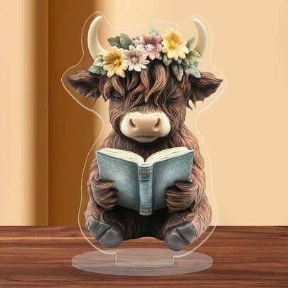 Transparent Desktop Decor Highlander Cow Reading Book Gift For Female Friends