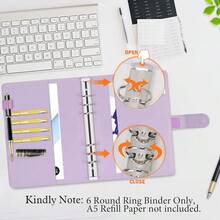 A5 Binder 6 Ring Personal Organizer Planner Binder Cover Makaron Purple Portfolio Folder For Women With Macaron Colors,6 Ring A5 Binder - 馬卡龍紫色 - 查看 6