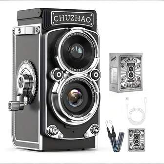 Vintage Digital Camera, Portable Retro Twin-Lens Reflex Digital Camera With 12MP Photo, Auto Focus, 1080P FHD Video, 32G Memory Card, 1000mAh Battery And Dual Filter Function, Suitable For Beginners, Great Birthday Gift For Friends