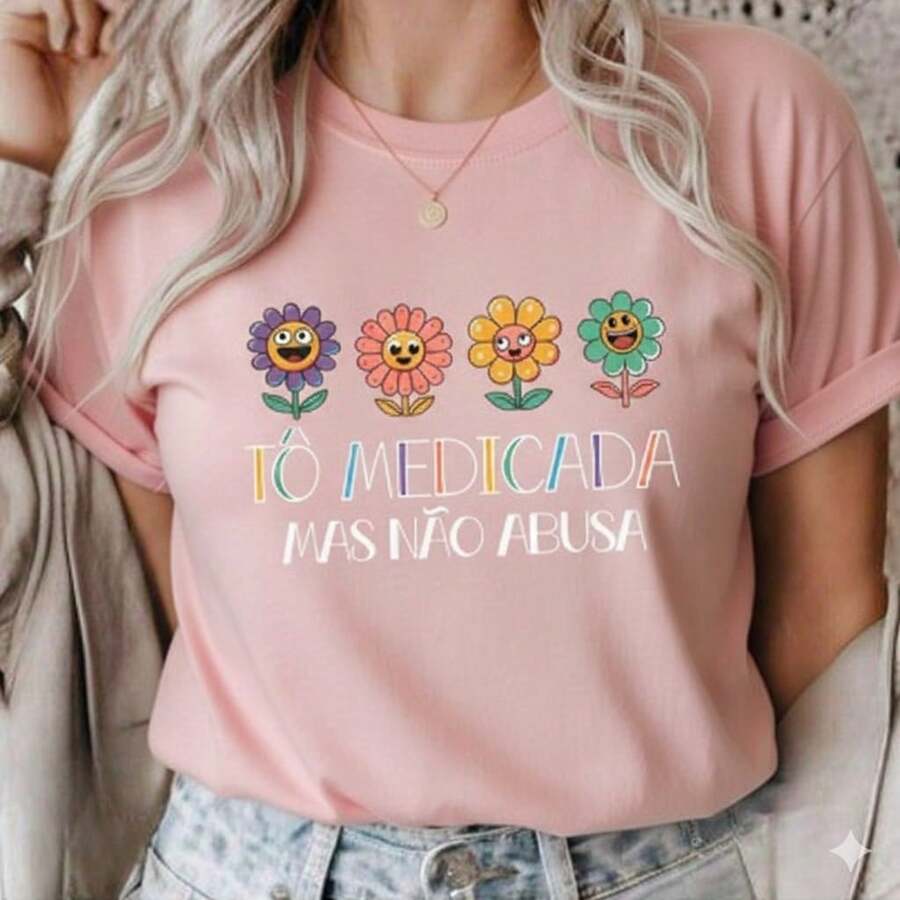T-Shirt/Blouse "I'm Medicated But Don't Overdo It" Premium 100% Cotton - Rosa Pálido - Ver 1