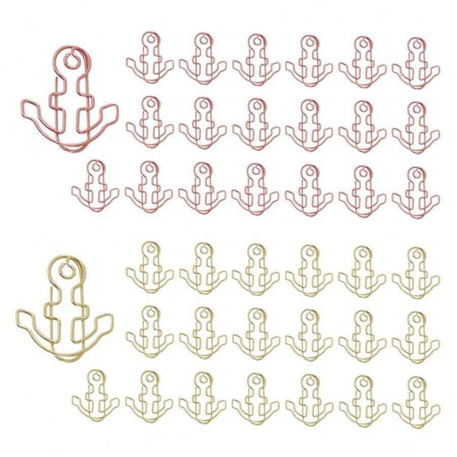 OWLFAVO 40pcs Anchor Shape Paper Clips With Clear Box, Rose Gold And Yellow Gold, Funny Cute Paperclips Bookmarks Planner Clips For Fun Office Supplies Schoolsss Gifts Wedding Decoration - 錨40件 - 查看 1