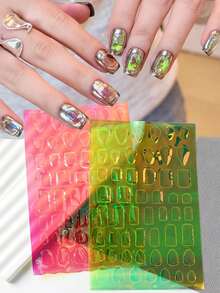 3D极光箔激光美甲贴纸，夏季透明美甲贴花，彩色糖纸美甲设计滑块，全息薄膜美甲装饰，适合女性和女孩在家DIY美甲，美甲用品 - 彩色 - 查看 6