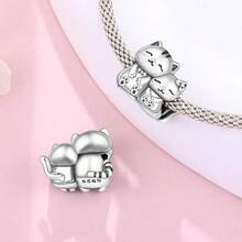 Cute Panda Animal 925 Sterling Silver Charms For Bracelets And Necklace Dangle Pendants Butterfly Elephant Dog Bead Jewelry Present For Women Family Friends - 一對小貓吊墜 - 查看 4