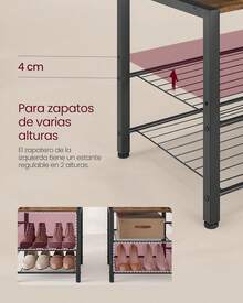 Entryway Coat Rack With Shoe Bench And 5 Storage Shelves, 9 Clothes Hooks And 6 Side Hooks, 40 X 120 X 190 Cm, Rustic Brown And Ink Black HSR426B01 - 復古棕色 + 墨黑色 - 查看 6