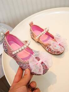 1 par de zapatos de niña con mariposas multicolor y decoración de strass, zapatos de princesa con suela suave y decoración de perlas, adecuados para primavera, verano, fiestas de cumpleaños, actuaciones escolares, zapatos etéreos y delicados - Rosa - Ver 3