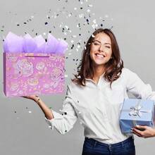 13\ Gold Pink Flower Gift Party Bags Happy Birthday Gift Bag With Tissue Paper Greeting Card For Women' Birthday Party, Wedding, Anniverss, Monther's Day - VÀNG HỒNG - Xem 6