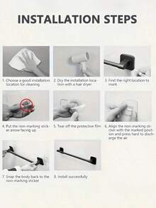 No Drill Towel Rack, Toilet Wall Mounted Storage Shelf, Bathroom Single Bar Towel Organizer - Black - View 5