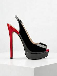 Ziheels Women's Platform Stiletto Heels Shoes Peep Toe Pumps Heels For Party Dance Wedding - Black Red - 查看 6