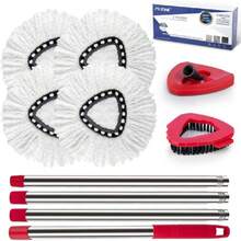 Spin Mop Head Replacement Base Handle Compatible With O Cedar EasyWring 1-Tank Stem, 4 Mop Replace Heads, 1 Mop Handle, 1 Mop Base And 1 Mop Base Scrub Brush Combo Set,38952792 - 青檸色 - 查看 1
