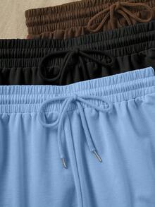 3 Packs Solid Elastic Waist Knotted Relaxed Athletic Shorts - Multicolor - View 6