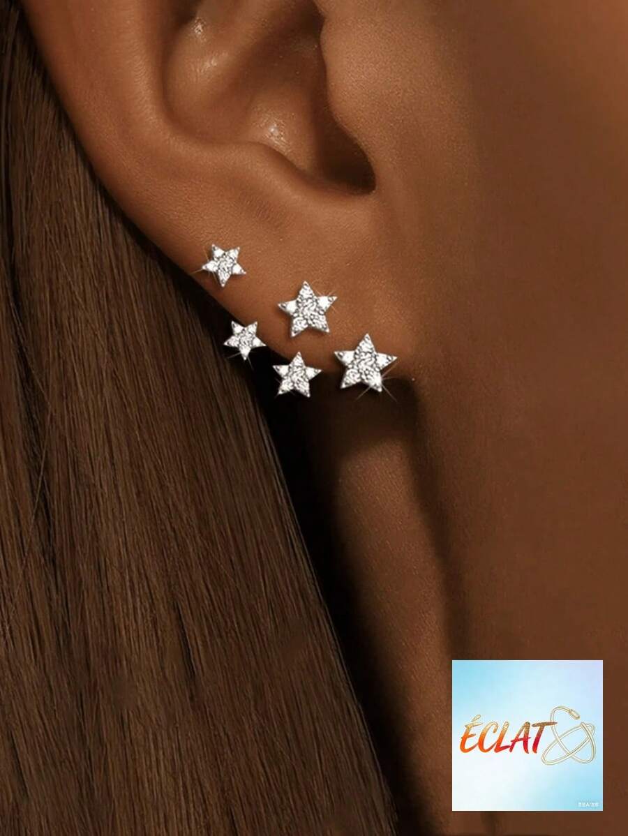 ZIMR 1 Pair Luxury Star-Shaped Earrings |   Sparkling Cubic Zirconia Inlaid, Hypoallergenic |   Perfect For Parties, Festivals & Ideal Christmas Gift - 黃金 - 查看 1