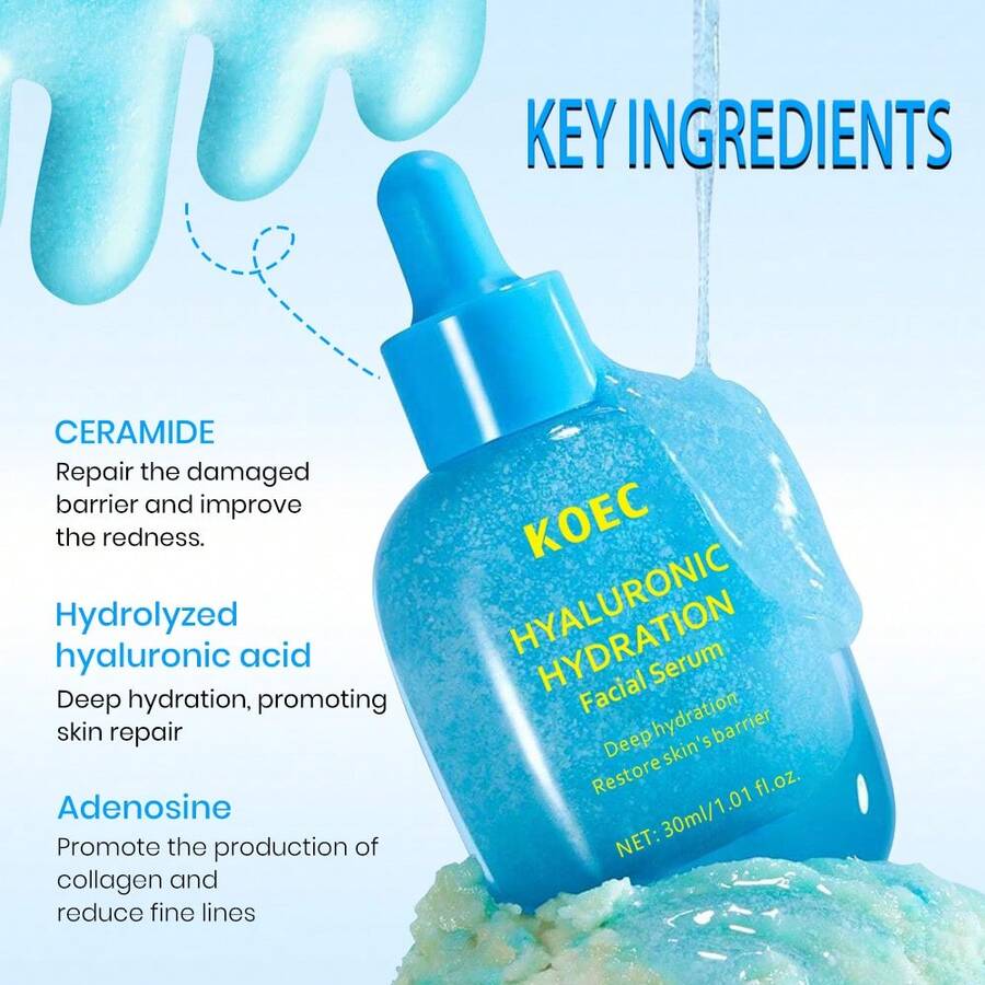 KOEC Hyaluronic Acid Moisturizing Facial Serum - Nourishing And Plumping Formula, Leaves Skin Radiant, Smooth And Refined, Refreshing And Luminous, Lightweight And Easily Absorbed Facial Serum - Mint Blue - View 1