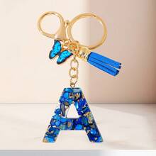 1个蓝色字母钥匙扣，可爱蝴蝶树脂钥匙链，适用于包包、背包、车钥匙，女士日常礼物 - 藍色 - 查看 31