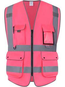 XIAKE Reflective Safety Vest Men & Women High Visibility Class 2 Vest With Pockets Meets ANSI Standards - Pink - View 10