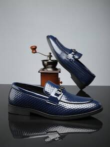 Slip-On Loafers, Casual, British Style Leather Shoes - Blue - View 5