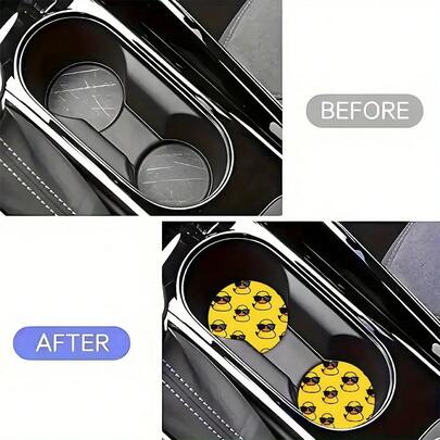 2026 New Cute Anti-Slip Yellow Duck Car Cup Holder Coasters Set - Fashionable Glasses Shape, Easy Installation, Essential Car Interior Decor Accessory For Sedan, SUV And Truck! These Fun Coasters Not Only Add Joy To Your Vehicle, But Also Effectively Prevent Cups From Sliding, Making Them The Ideal Choice For Drivers.