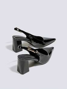 7cm Black Chunky Heel Party High Heels, Formal Dress Pumps - Black - View 5