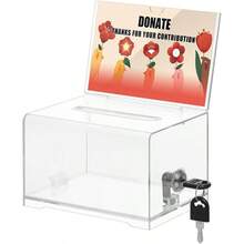 1 pieza Caja de donación transparente Caja de votación segura para recaudación de fondos con cerradura y soporte para cartel extraíble, caja de votación y rifa de uso múltiple, tarro de propinas, almacenamiento , dinero, tarjetas, boletos, recopilación de comentarios, plástico, 6.3" X 4.6" X 3.9" - Multicolor - Ver 4