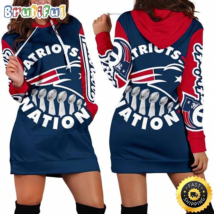 New Eng-Land Patriots Hot-Selling Women's Rugby Sweatshirt Dress, New 3D Print Women's Mid-Length Fashionable And Creative Sweatshirt Dress. - Nhiều màu - Xem 1