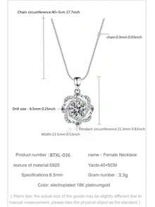 1 Carat Moissanite 925 Sterling Silver Jewelry Set - 1 Carat Moissanite Ring, 1 Carat Moissanite Pendant Necklace, 1 Carat Moissanite Earrings, 1 Carat Moissanite Flower 3 PiecesJewelry Set, Valentine's Day Gift - Silver - View 10