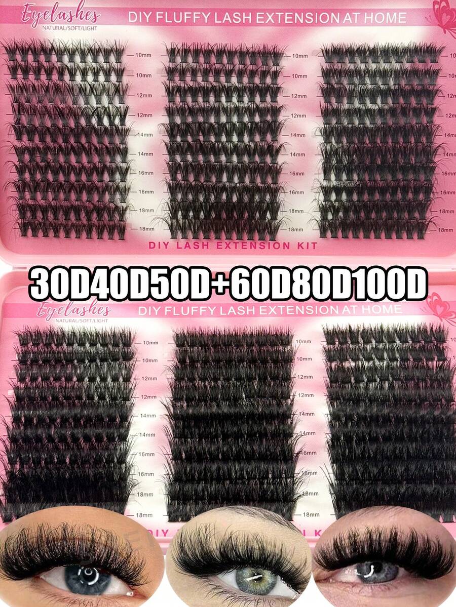 600 Clusters Thick, Fluffy, Long False Eyelashes, 0.07mm D-Curl Eyelashes, 30D-100D/10-18mm Mixed Length, Faux Mink Individual Lashes, Natural & Soft, Suitable For Any Makeup. Eyelash Clusters, Individual Lashes, False Eyelashes - D - View 1