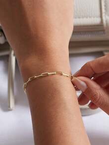 1件925纯银新款时尚百搭回形针设计手链，个性化简约创意珠宝配饰 - 手鍊 - 查看 6