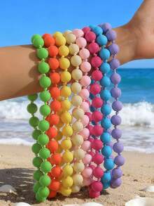 1 pieza Collar de cuerda anudada con cuentas de plástico acrílico de estilo bohemio y geométrico redondo para el verano y la playa, joya hecha a mano como regalo para mujeres, para uso diario - Collar de resina con cuentas hechas a mano - Ver 12