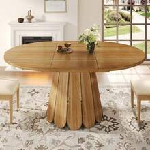 Extendable Dining Table, Kitchen Table, Balcony Table, Wooden Table, Round Table That Converts To Oval, 118-158 Cm, Seats Up To 6, Brown - Mocha Brown - View 2