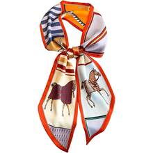 Head Scarf Hair Neck Scarves For Women Purse Bag Scarfs For Handbags Silky Long Thin Satin Headscarf Fashion - B16-奔馬(5.9 x 59吋) - 查看 3