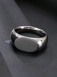 Minimalist Stainless Steel Ring, Polished Finish, Unisex, Geometric Design, Everyday Wear, Valentine's Day Gift - Silver - View 3