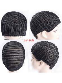 3件套编织假发帽，斜角假发帽，编织帽带，可调节帽带，适合制作假发、编织辫子 - 黑色 - 查看 3