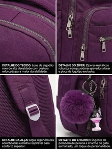 Casual Nylon Backpack With Large Capacity And Cute Charm For School - Lạc đà - Xem 5