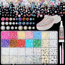 14000Pcs Colorful Jelly Flatback Rhinestones And Pearls For Bedazzling Kit, 2-6mm Resin Gems Bedazzling Rhinestone, 4-10mm Flatback Pearls Gems Rhinestones For Crafting DIY Face Makeup - S18 - 查看 2