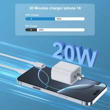 1-2个20W USB-C PD快充适配器，兼容及其他智能手机 - 白色 - 查看 3