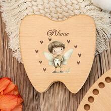 Customized Wooden Storage Box, Tooth Box, Hair Accessory Box, Jewelry Ring Box, Angel And Tooth Pattern Wooden Tooth Fairy Tooth Collection Box. Suitable For Him, Her, Boyfriend, Girlfriend, Mom, Dad, Family, Friends, Anniversary, Valentine's Day, Mother's Day, Birthday, Father's Day, Graduation, Bedroom, Home, Dining Room, Office, School - Multicolor - View 4